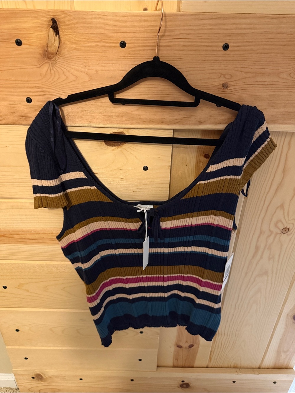 Jessica Simpson Striped Knit Scoop Neck Top with Tie